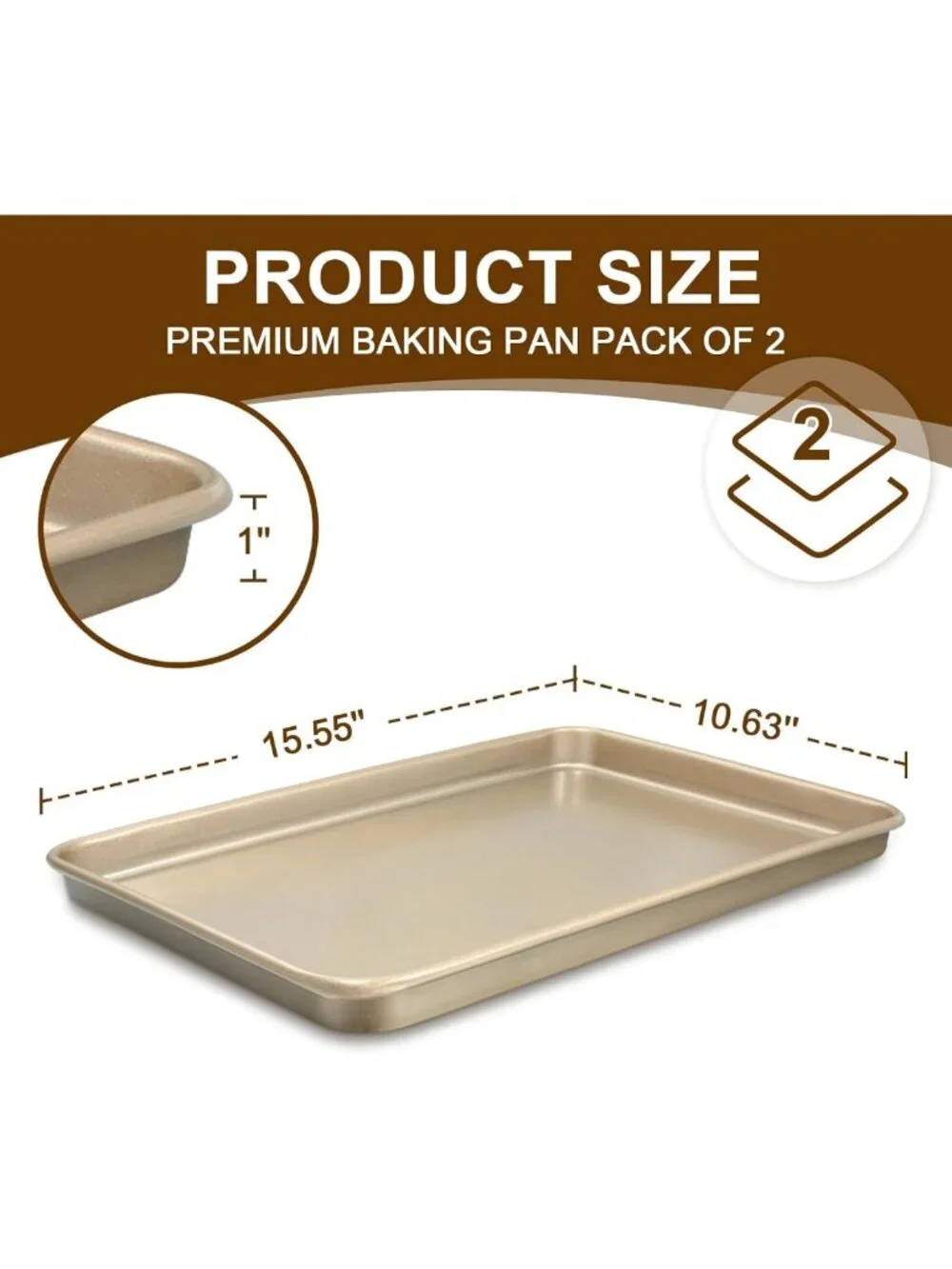 Nonstick Baking Sheet Pan Set of 2 | Heavy Duty Cookie Sheets, Easy Clean 15x10